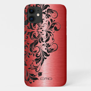 Metallic red brushed aluminum black Lace iPhone 11 Case