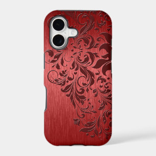 Metallic Red Brushed Aluminum & Dark Red Lace
