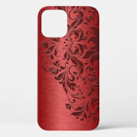 Metallic Red Brushed Aluminum & Dark Red Lace