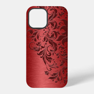 Metallic Red Brushed Aluminum & Dark Red Lace iPhone 12 Pro Case