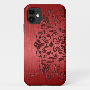 Metallic Red Brushed Aluminum & Floral Lace iPhone 11 Case