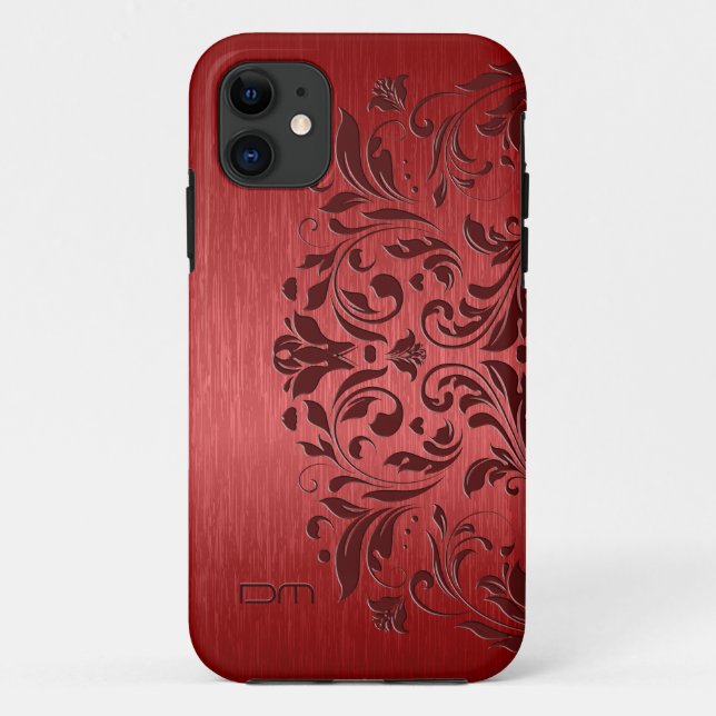 Metallic Red Brushed Aluminum & Floral Lace Case-Mate iPhone Case (Back)