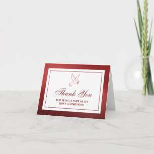 Metallic Red Dove Holy Communion Or Confirmation Thank You Card