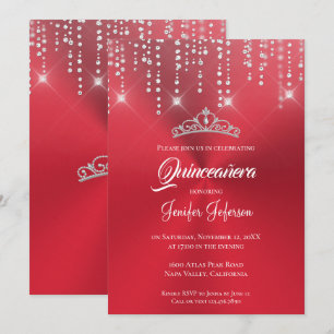 Metallic red glitter Quinceanera Invitation