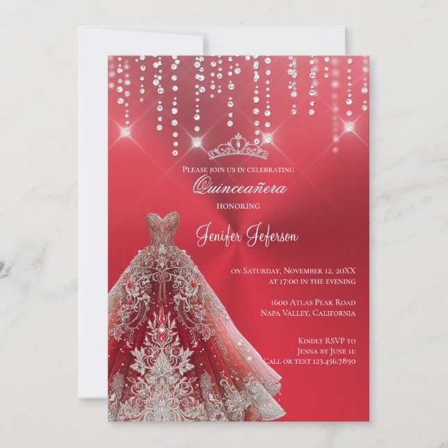 Metallic red glitter Quinceanera Invitation (Front)