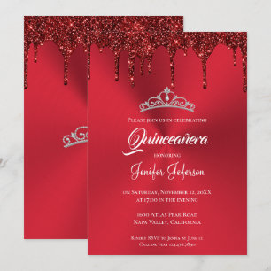 Metallic red glitter Quinceanera Invitation