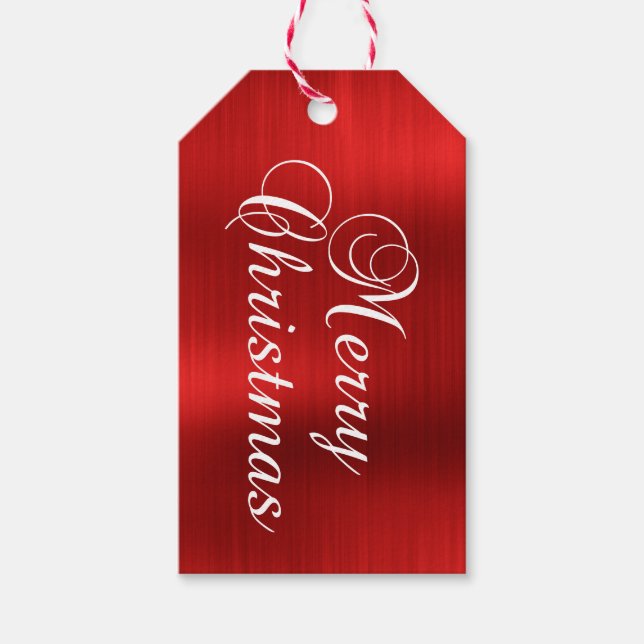 Metallic Red Merry Christmas Gift Tags (Front)