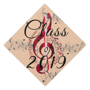 Metallic Red Music Symbol on Black on a Graduation Cap Topper