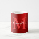 Metallic Red Signature Monogram Coffee Mug<br><div class="desc">Create your own girly personalized name and monogrammed coffee cup for a bridesmaid.
The red faux metallic foil digital art graphic will print like a photo.
The red and white contemporary monogram with elegant signature style calligraphy design can be customized.</div>
