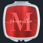 Metallic Red Signature Monogram Compact Mirror<br><div class="desc">Create your own girly personalized name and monogrammed compact mirror for a bridesmaid.
The red faux metallic foil digital art graphic will print like a photo.
The red and white contemporary monogram with elegant signature style calligraphy design can be customized.</div>