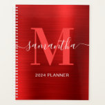 Metallic Red Signature Monogram Planner<br><div class="desc">Create your own girly personalized name and monogrammed planner or appointment book for her.
The red faux metallic foil digital art graphic will print like a photo.
Bright red and white contemporary monogram with elegant signature style calligraphy design can be customized.</div>