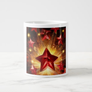 Metallic Red Stars With Bust Of Golden Energy Large Coffee Mug