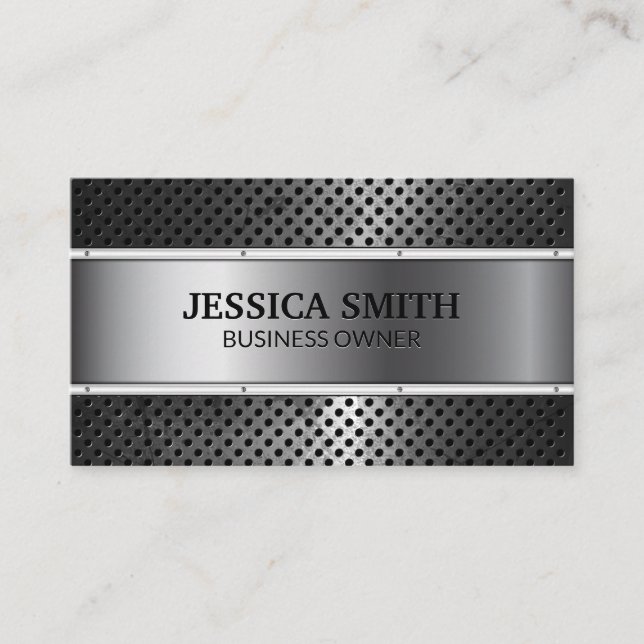 Metallic | Rivets | Metal Rusted Perforations Business Card (Front)