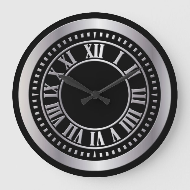 Metallic Roman Numerals Clock Face - Silver (Front)