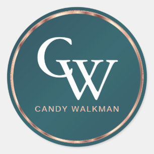 Metallic Rose Gold and Teal Classic Round Sticker