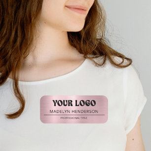 Metallic Rose Gold Business Logo Employee Magnetic Name Tag