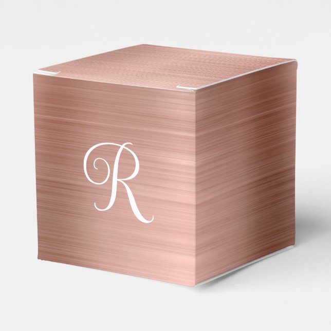 Metallic Rose Gold Curly Monogram Favor Box (Front Side)