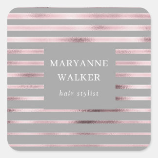 metallic rose gold foil stripes elegant monogram square sticker