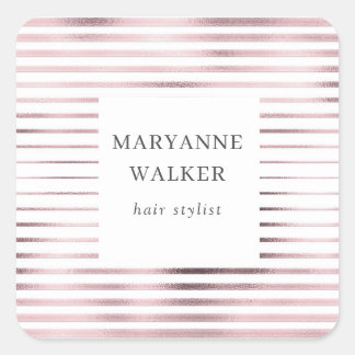 metallic rose gold foil stripes elegant monogram square sticker