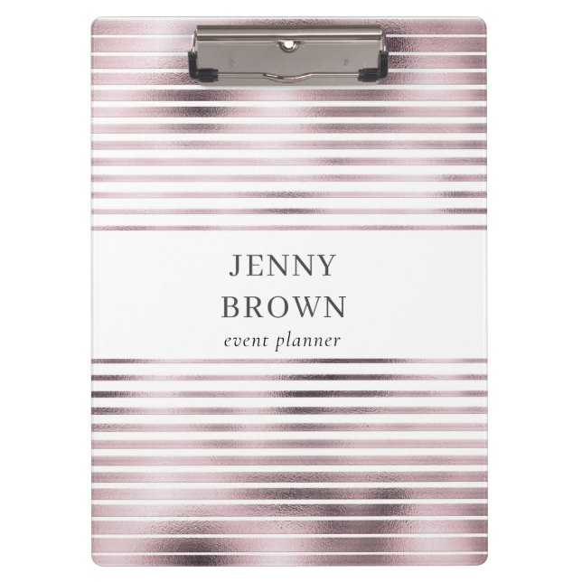 metallic rose gold foil stripes monogram clipboard (Front)
