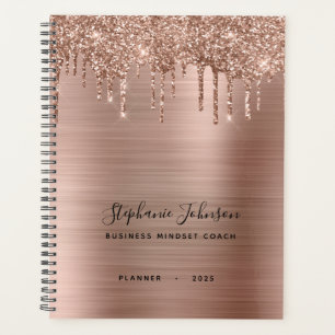Metallic Rose Gold Glitter Drip Boss Lady Annual Planner
