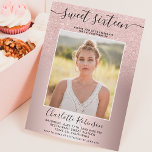 Metallic rose gold glitter ombre 3 photos Sweet 16 Invitation<br><div class="desc">A modern typography,  pretty chic and elegant faux rose gold glitter sparkles shower ombre,  add 3 photos with rose gold metallic foil colour block Sweet 16 birthday party invitation .</div>