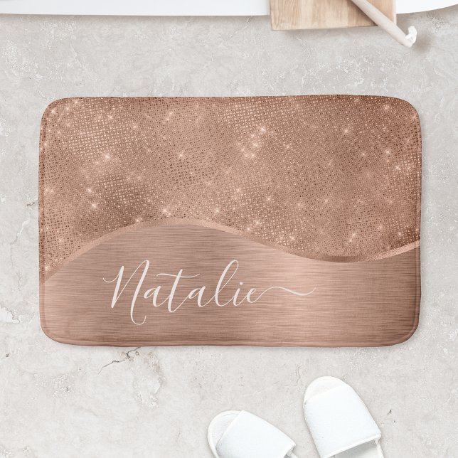 Metallic Rose Gold Glitter Personalized Bath Mat (Creator Uploaded)