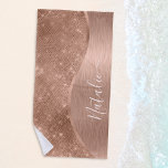 Metallic Rose Gold Glitter Personalized Beach Towel<br><div class="desc">Easily personalize this rose gold brushed metal and glamourous faux glitter patterned beach towel with your own custom name.</div>