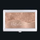 Metallic Rose Gold Glitter Personalized Business Card Holder<br><div class="desc">Easily personalize this rose gold brushed metal and glamourous faux glitter patterned business card case with your own custom name.</div>