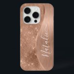Metallic Rose Gold Glitter Personalized iPhone 15 Pro Case<br><div class="desc">Easily personalize this rose gold brushed metal and glamorous faux glitter patterned phone case with your own custom name.</div>