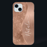 Metallic Rose Gold Glitter Personalized iPhone 15 Mini Case<br><div class="desc">Easily personalize this rose gold brushed metal and glamourous faux glitter patterned phone case with your own custom name.</div>