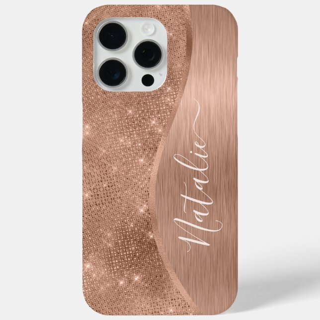 Metallic Rose Gold Glitter Personalized Case-Mate iPhone Case (Back)