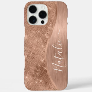 Metallic Rose Gold Glitter Personalized iPhone 16 Pro Max Case