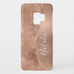Metallic Rose Gold Glitter Personalized Case-Mate Samsung Galaxy S9 Case<br><div class="desc">Easily personalize this rose gold brushed metal and glamourous faux glitter patterned phone case with your own custom name.</div>