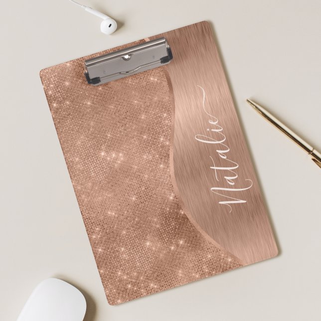 Metallic Rose Gold Glitter Personalized Clipboard