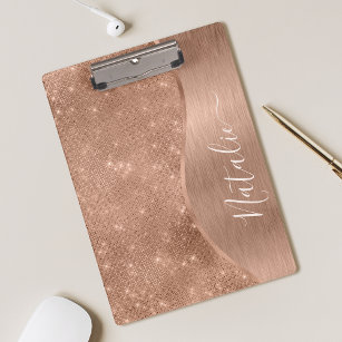 Metallic Rose Gold Glitter Personalized Clipboard