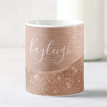 Metallic Rose Gold Glitter Personalized Coffee Mug<br><div class="desc">Easily personalize this rose gold brushed metal and glamourous faux glitter patterned table coffee mug with your own custom name.</div>