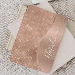 Metallic Rose Gold Glitter Personalized iPad Mini Cover<br><div class="desc">Easily personalize this rose gold brushed metal and glamourous faux glitter patterned iPad cover with your own custom name.</div>