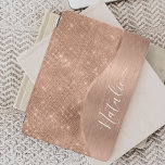 Metallic Rose Gold Glitter Personalized iPad Pro Cover<br><div class="desc">Easily personalize this rose gold brushed metal and glamourous faux glitter patterned iPad cover with your own custom name.</div>