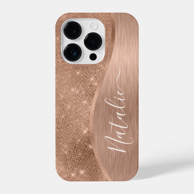 Metallic Rose Gold Glitter Personalized iPhone Case (Back)