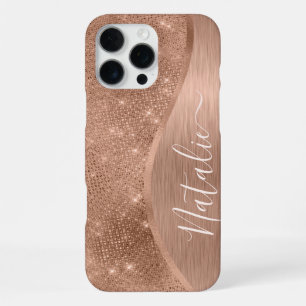 Metallic Rose Gold Glitter Personalized iPhone 16 Pro Max Case