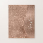 Metallic Rose Gold Glitter Personalized  Jigsaw Puzzle<br><div class="desc">Easily personalize this rose gold brushed metal and glamourous faux glitter patterned jigsaw puzzle with your own custom name.</div>