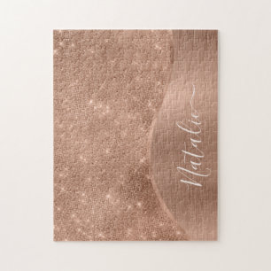 Metallic Rose Gold Glitter Personalized  Jigsaw Puzzle