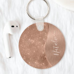 Metallic Rose Gold Glitter Personalized Keychain<br><div class="desc">Easily personalize this rose gold brushed metal and glamourous faux glitter patterned keychain with your own custom name.</div>
