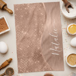 Metallic Rose Gold Glitter Personalized Kitchen Towel<br><div class="desc">Easily personalize this rose gold brushed metal and glamourous faux glitter patterned kitchen towel with your own custom name.</div>