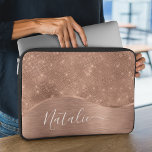 Metallic Rose Gold Glitter Personalized Laptop Sleeve<br><div class="desc">Easily personalize this rose gold brushed metal and glamourous faux glitter patterned laptop sleeve with your own custom name.</div>