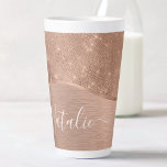 Metallic Rose Gold Glitter Personalized Latte Mug<br><div class="desc">Easily personalize this rose gold brushed metal and glamourous faux glitter patterned latte mug with your own custom name.</div>