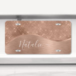 Metallic Rose Gold Glitter Personalized License Plate<br><div class="desc">Easily personalize this rose gold brushed metal and glamourous faux glitter patterned license plate with your own custom name.</div>