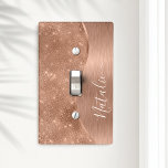Metallic Rose Gold Glitter Personalized Light Switch Cover<br><div class="desc">Easily personalize this rose gold brushed metal and glamourous faux glitter patterned switch cover frame with your own custom name.</div>