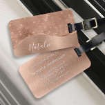 Metallic Rose Gold Glitter Personalized Luggage Tag<br><div class="desc">Easily personalize this rose gold brushed metal and glamourous faux glitter patterned luggage tag with your own custom name.</div>